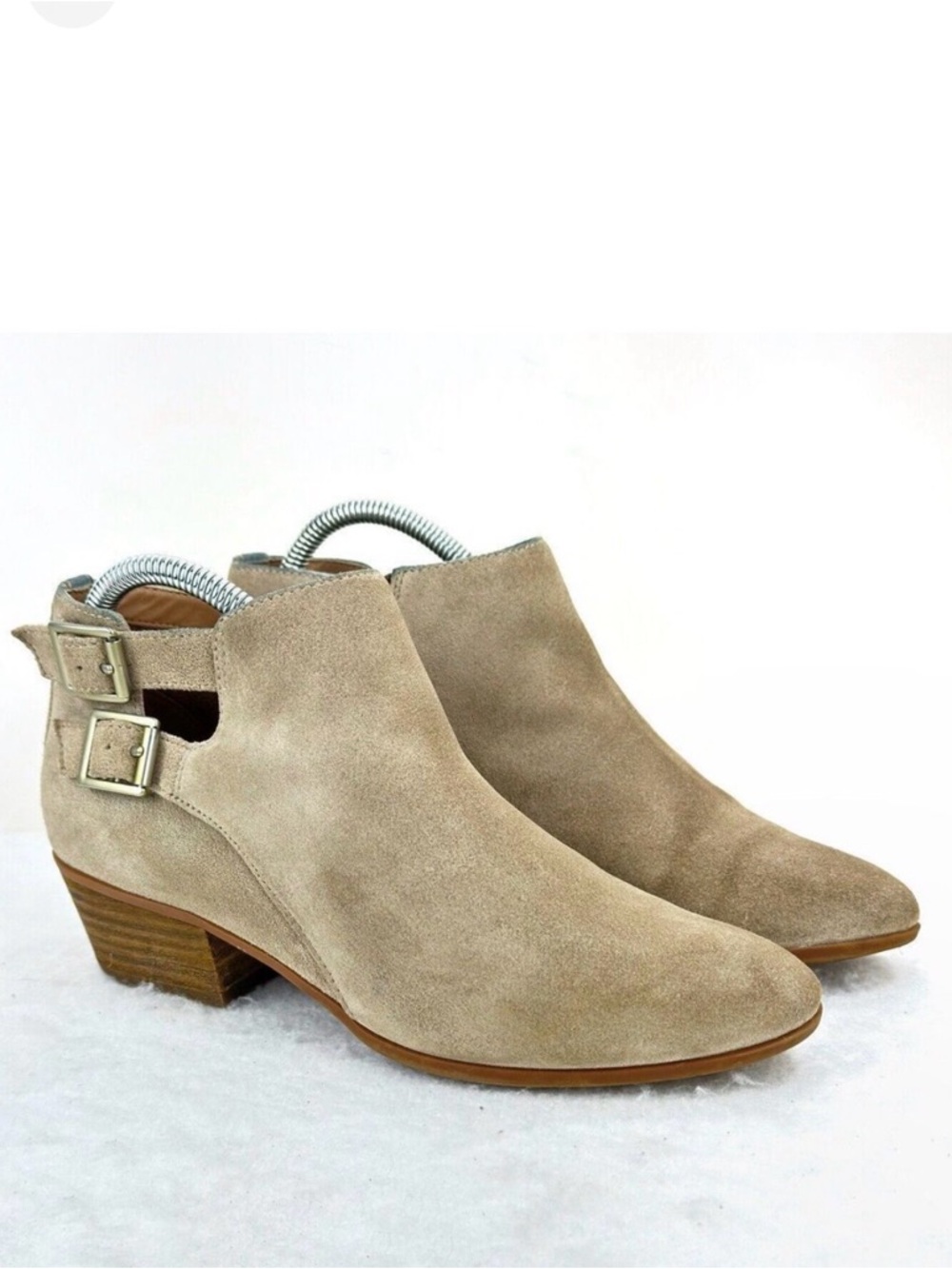 Clarks Spye Astro Suede Ankle Bootie Boot Sz 8 Tan Sand Zip Double Buckle Moto